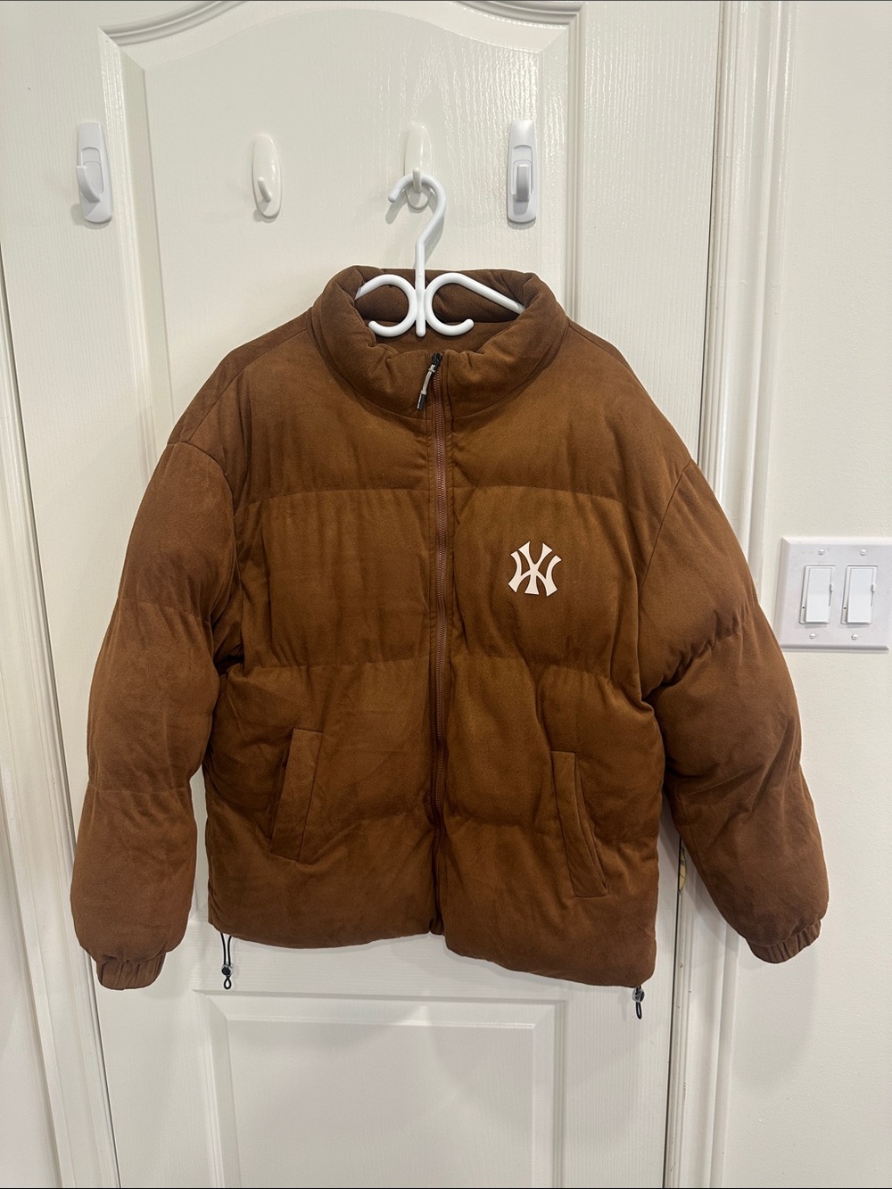 Brown Puffer Jacket with White Logo - Kids